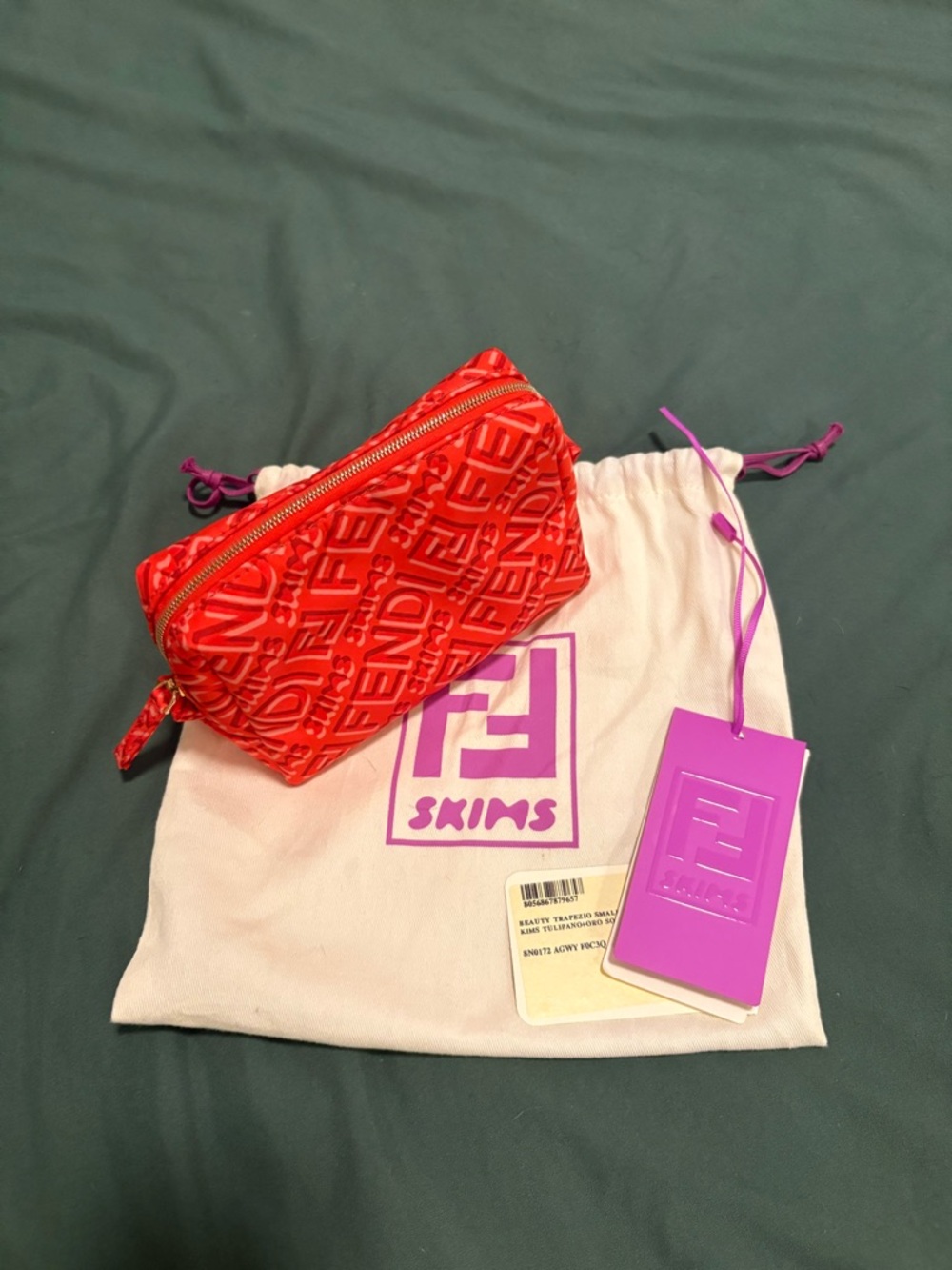Fendi x Skims Red FF Logo Nylon Cosmetic Pouch